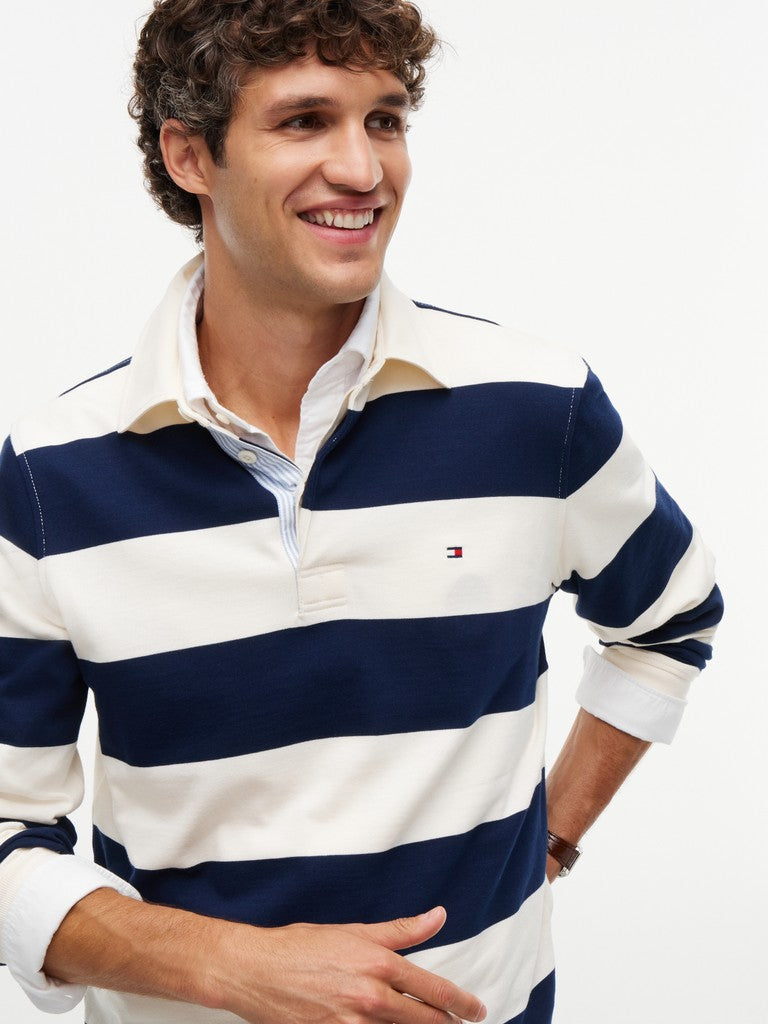 TOMMY HILFIGER ESSENTIAL STRIPE RUGBY - IVORY PETAL / NAVY