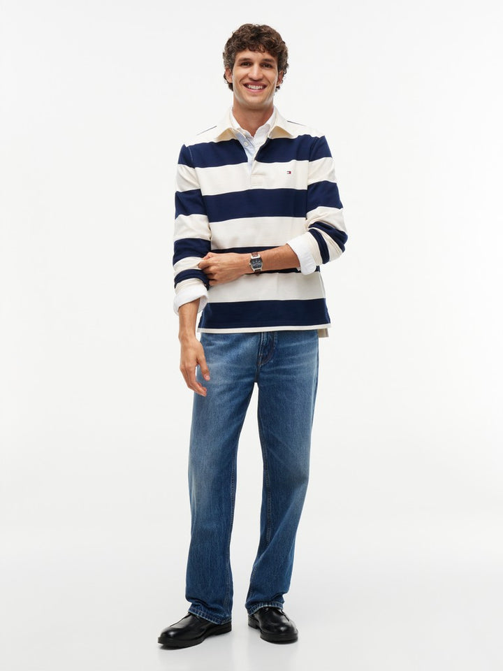 TOMMY HILFIGER ESSENTIAL STRIPE RUGBY - IVORY PETAL / NAVY