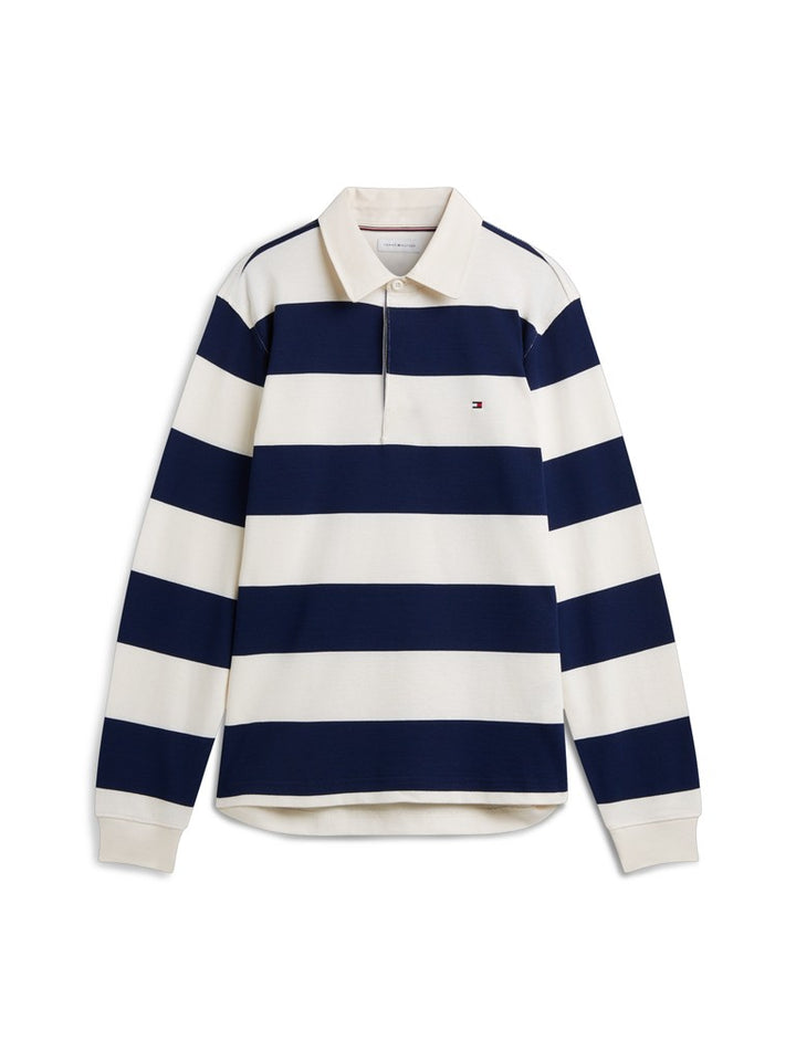 TOMMY HILFIGER ESSENTIAL STRIPE RUGBY - IVORY PETAL / NAVY