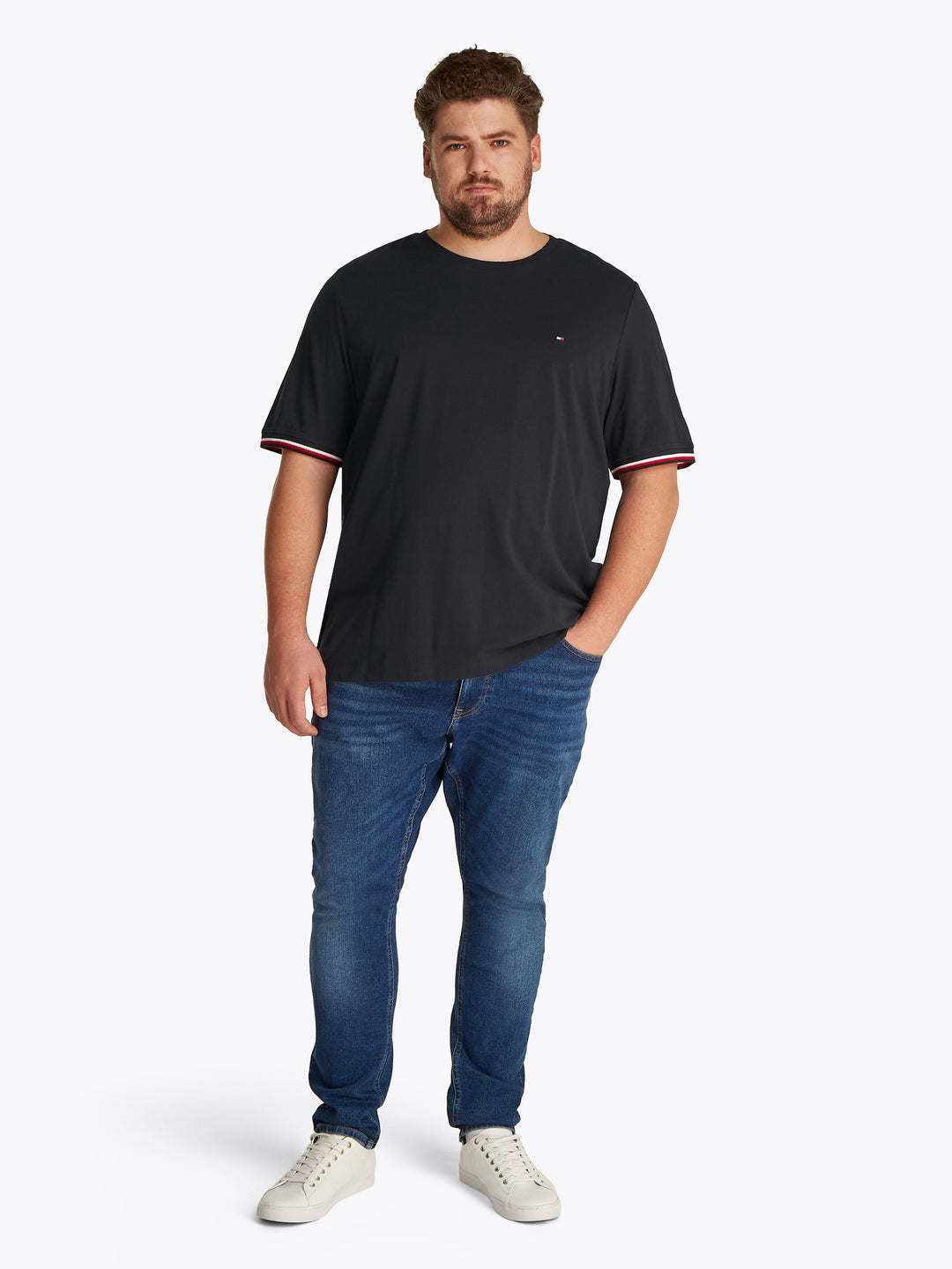 TH BT-GLOBAL STRIPE CUFF TEE - NAVY