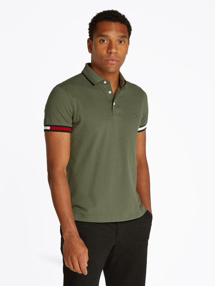 TH FLAG CUFF SLIM FIT POLO - BATTLE GREEN