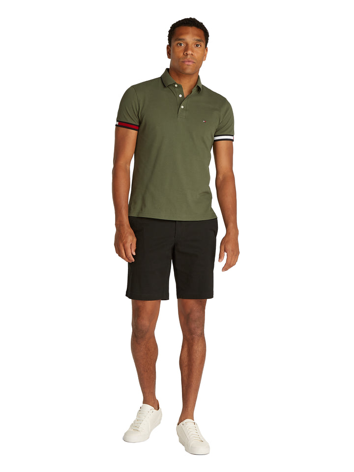 TH FLAG CUFF SLIM FIT POLO - BATTLE GREEN