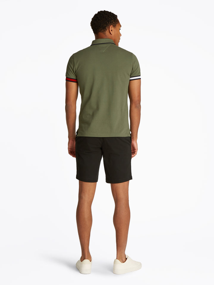 TH FLAG CUFF SLIM FIT POLO - BATTLE GREEN