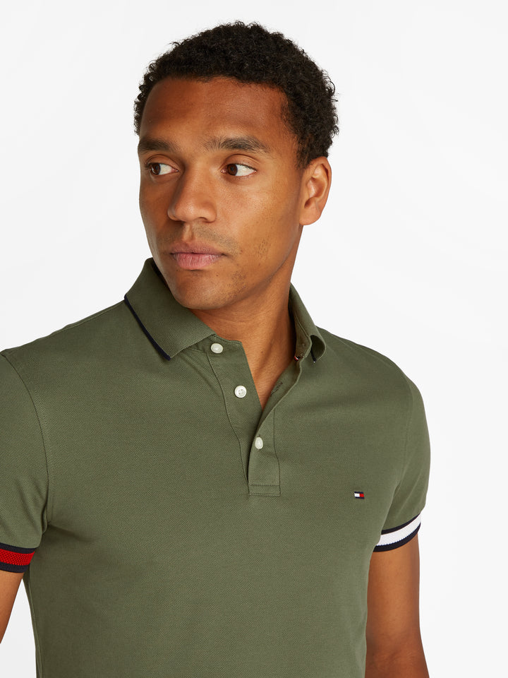 TH FLAG CUFF SLIM FIT POLO - BATTLE GREEN