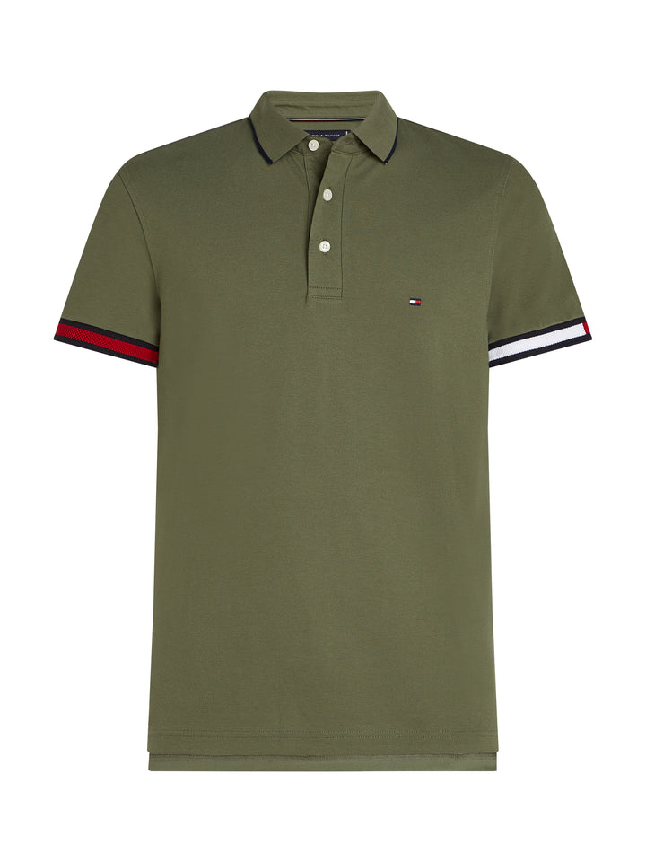 TH FLAG CUFF SLIM FIT POLO - BATTLE GREEN