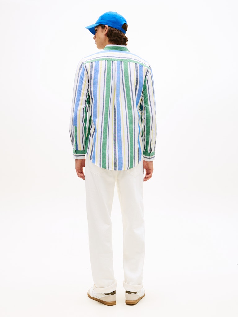 TOMMY HILFIGER LINEN BLEND BOLD STP SHIRT - GREEN/MULTI
