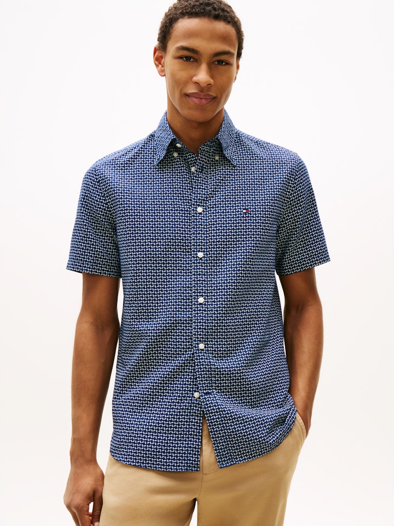 TOMMY HILFIGER LINEN BLEND PRT SS SHIRT - NAVY/ALLOVER