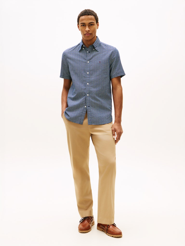 TOMMY HILFIGER LINEN BLEND PRT SS SHIRT - NAVY/ALLOVER