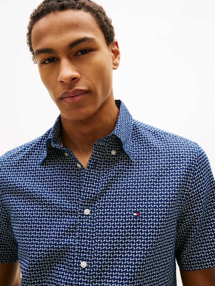 TOMMY HILFIGER LINEN BLEND PRT SS SHIRT - NAVY/ALLOVER