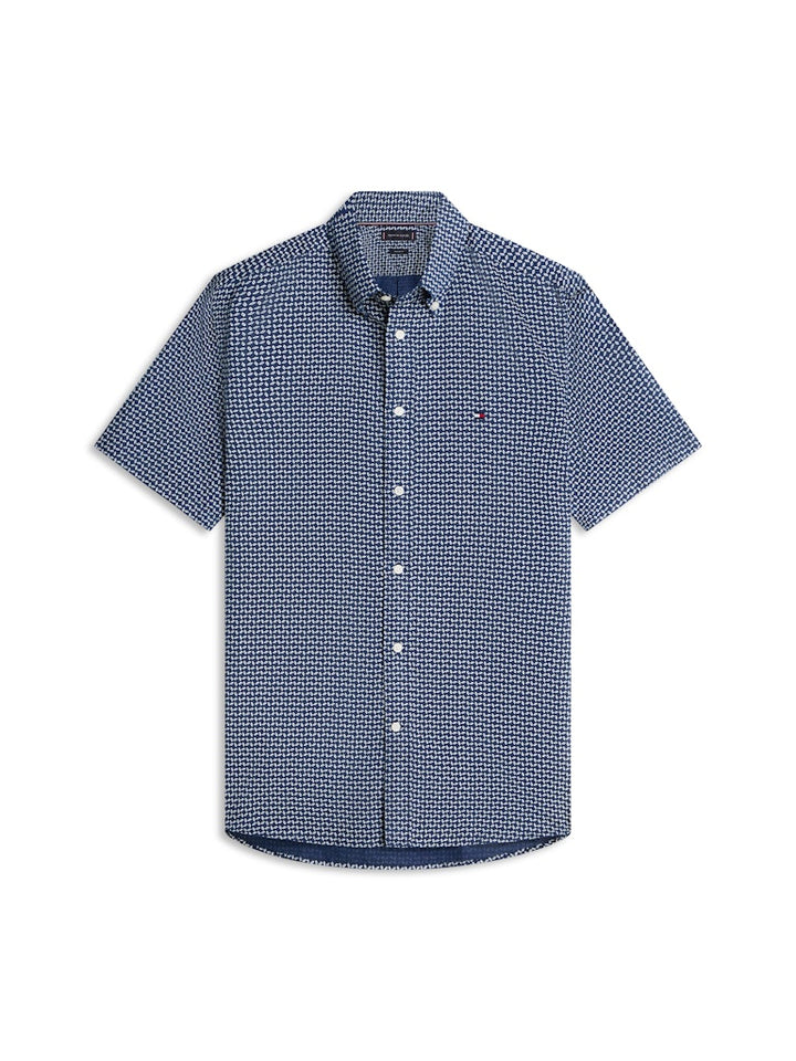 TOMMY HILFIGER LINEN BLEND PRT SS SHIRT - NAVY/ALLOVER