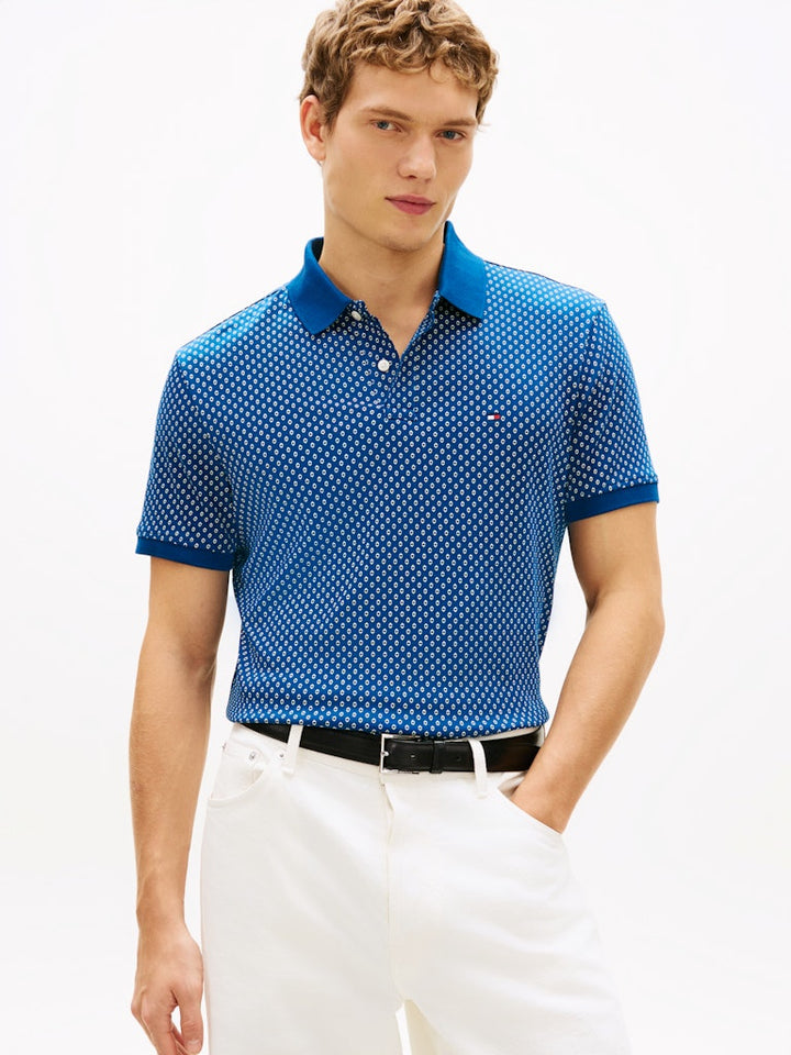 TOMMY HILFIGER AOP INTERLOCK REG POLO - BLUE JEAN
