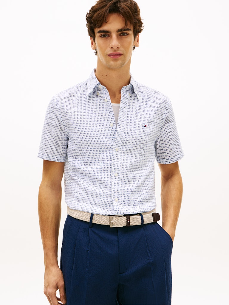 TOMMY HILFIGER LINEN BLEND PRT SS SHIRT - WHITE/ALLOVER