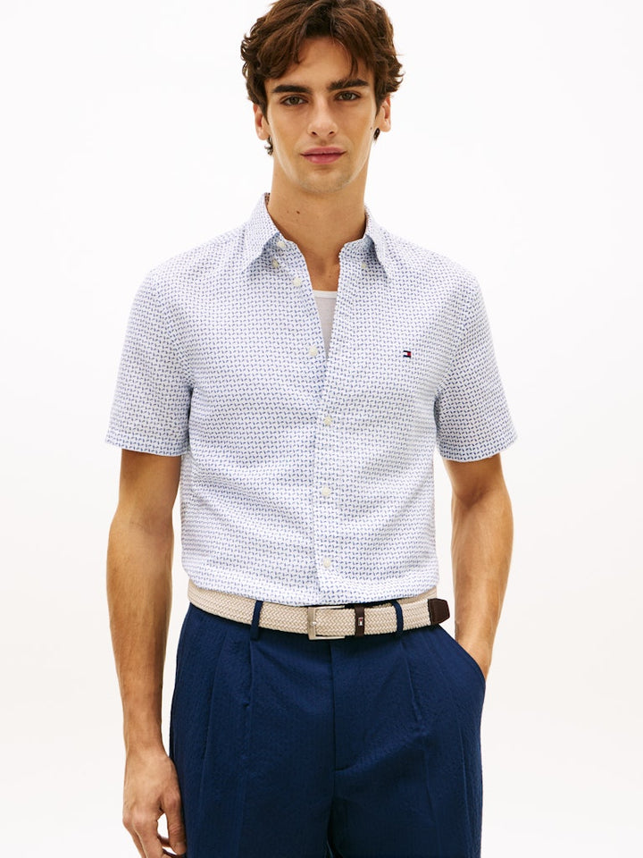 TOMMY HILFIGER LINEN BLEND PRT SS SHIRT - WHITE/ALLOVER