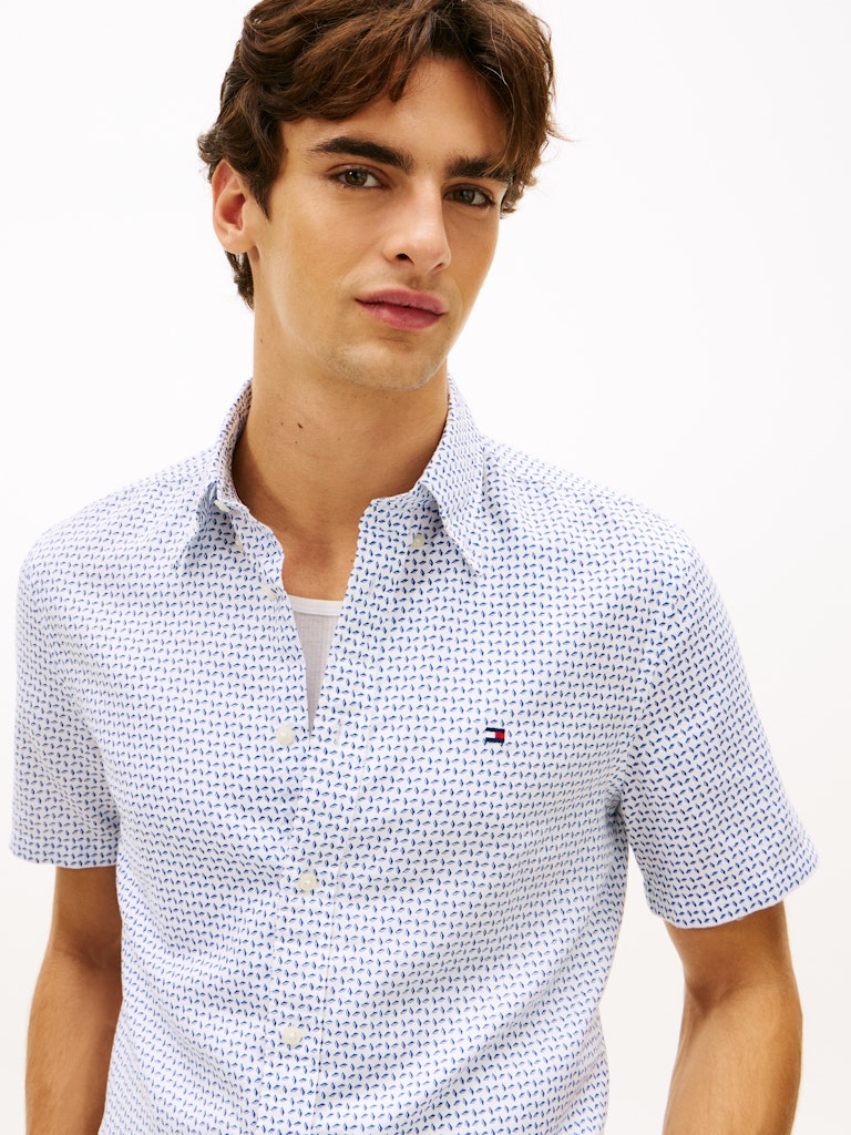 TOMMY HILFIGER LINEN BLEND PRT SS SHIRT - WHITE/ALLOVER