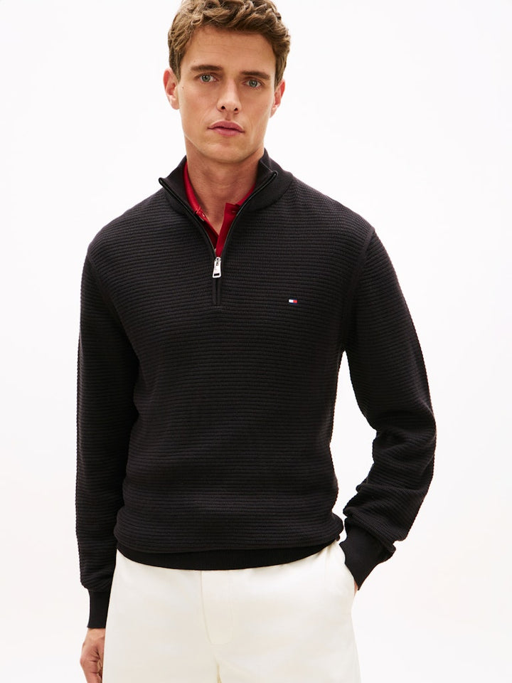 TOMMY HILFIGER SEASONAL STRUCTURE ZIP MOCK - BLACK