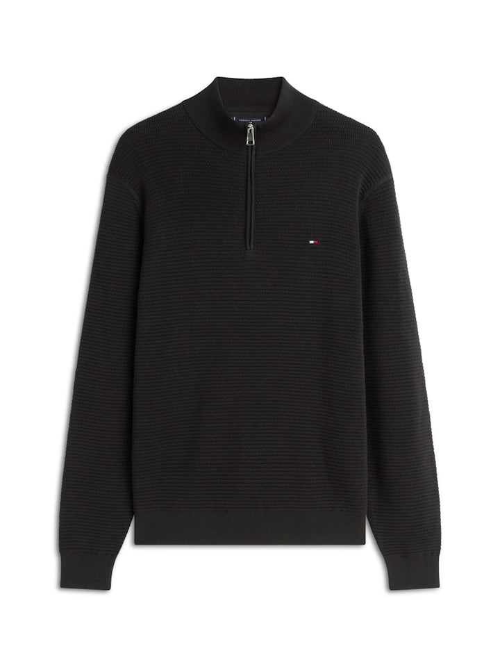 TOMMY HILFIGER SEASONAL STRUCTURE ZIP MOCK - BLACK