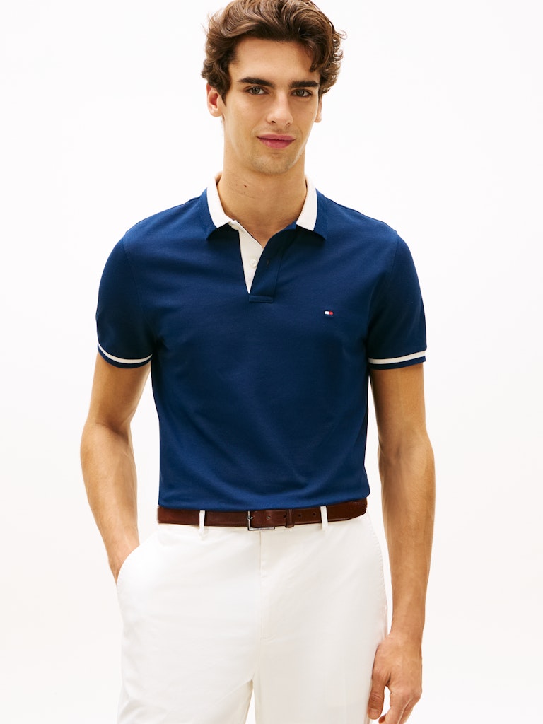 TOMMY HILFIGER CONTRAST COLLAR BLOCK REG POLO - CARBON NAVY