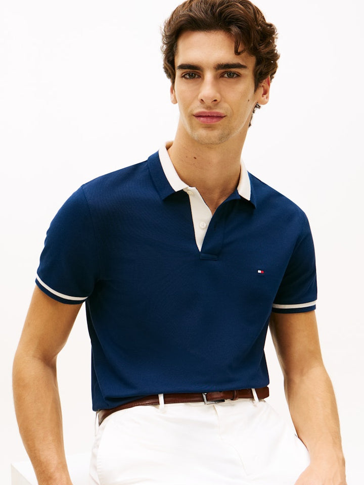 TOMMY HILFIGER CONTRAST COLLAR BLOCK REG POLO - CARBON NAVY