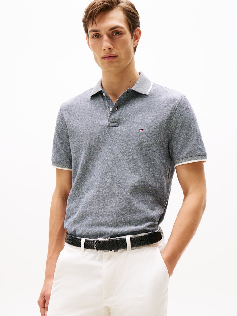TOMMY HILFIGER COTTON LINEN PIQUE REG POLO - NAVY