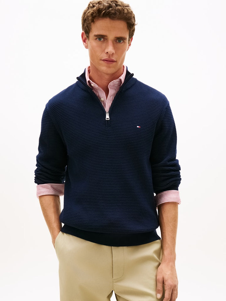 TOMMY HILFIGER SEASONAL STRUCTURE ZIP MOCK - NAVY