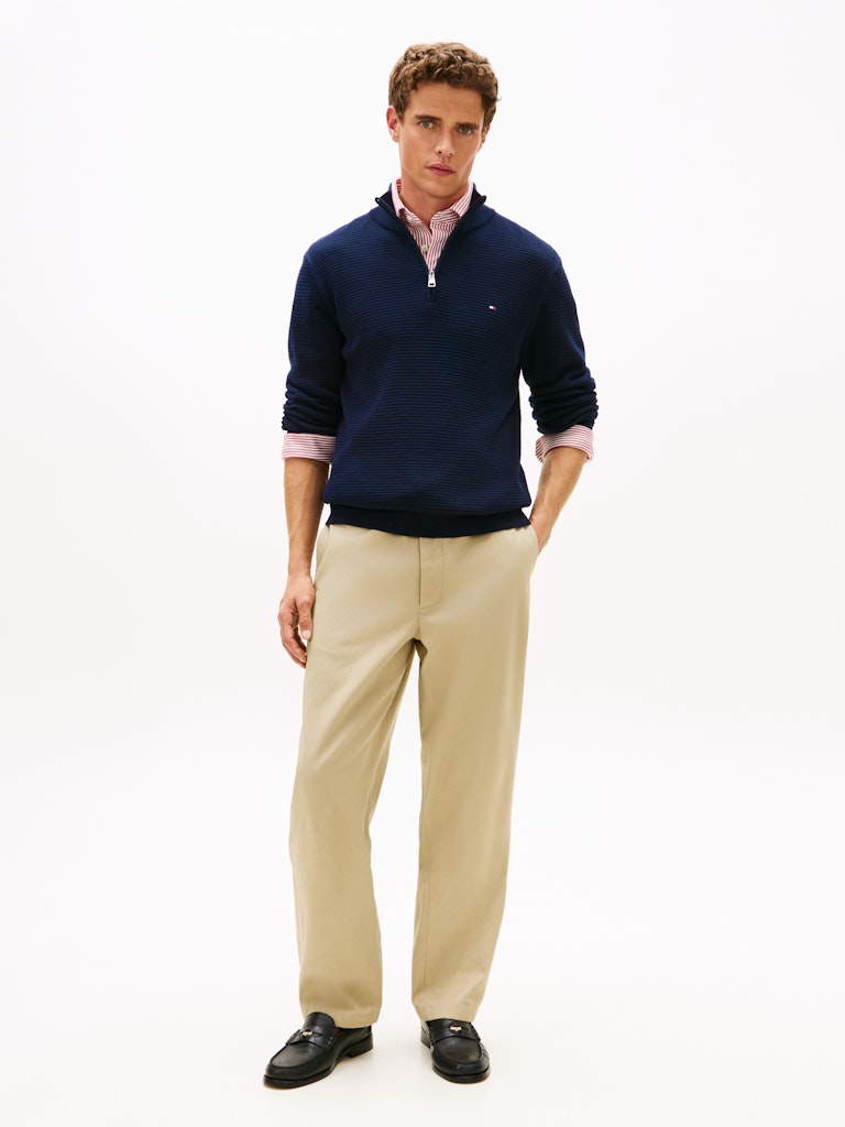 TOMMY HILFIGER SEASONAL STRUCTURE ZIP MOCK - NAVY