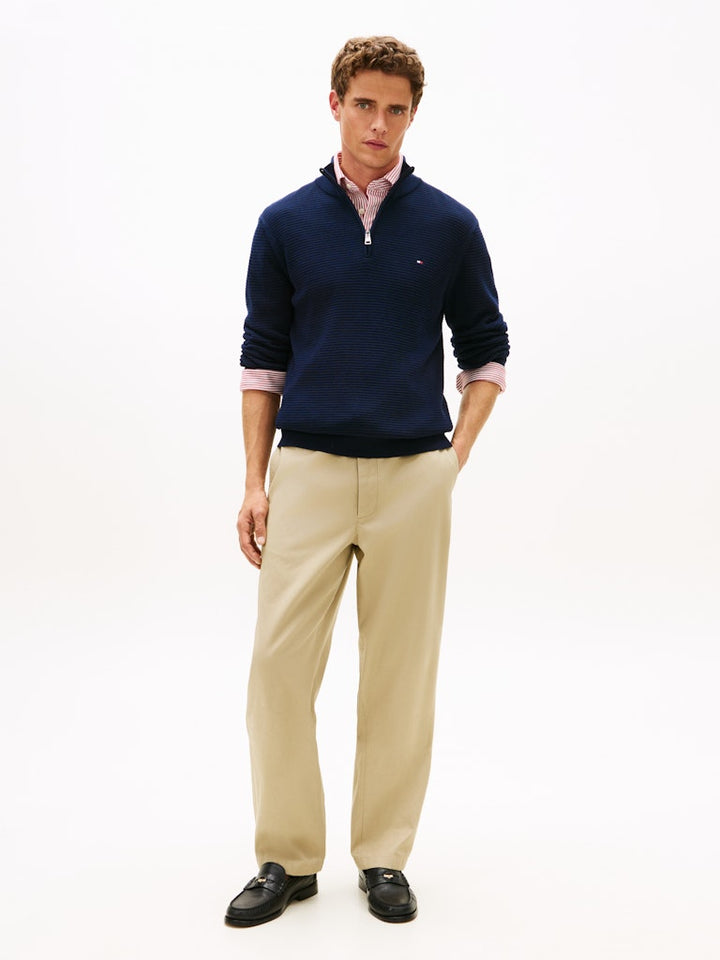 TOMMY HILFIGER SEASONAL STRUCTURE ZIP MOCK - NAVY