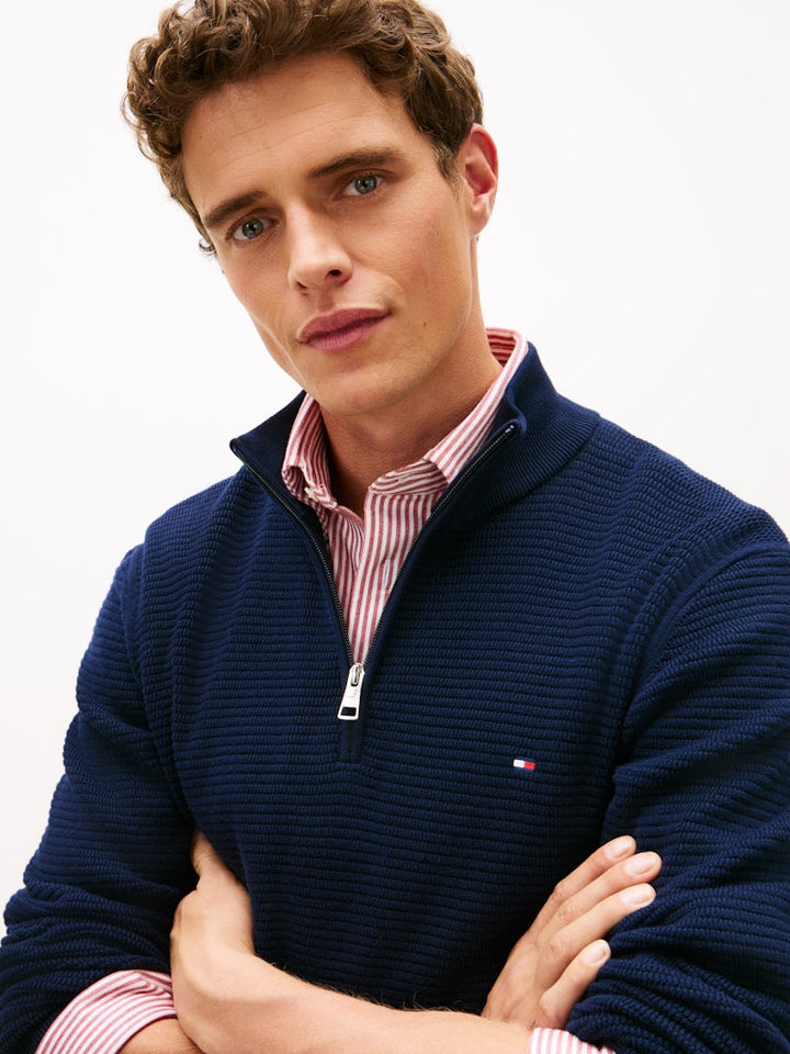 TOMMY HILFIGER SEASONAL STRUCTURE ZIP MOCK - NAVY
