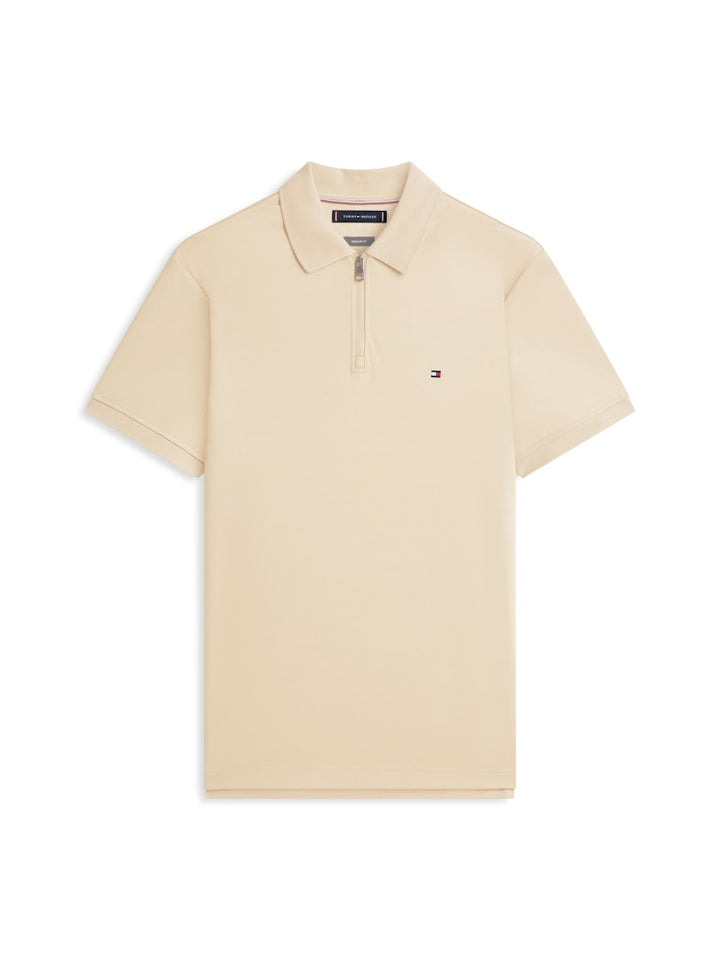 TOMMY HILFIGER INTERLOCK ZIP REG POLO - SANDALWOOD