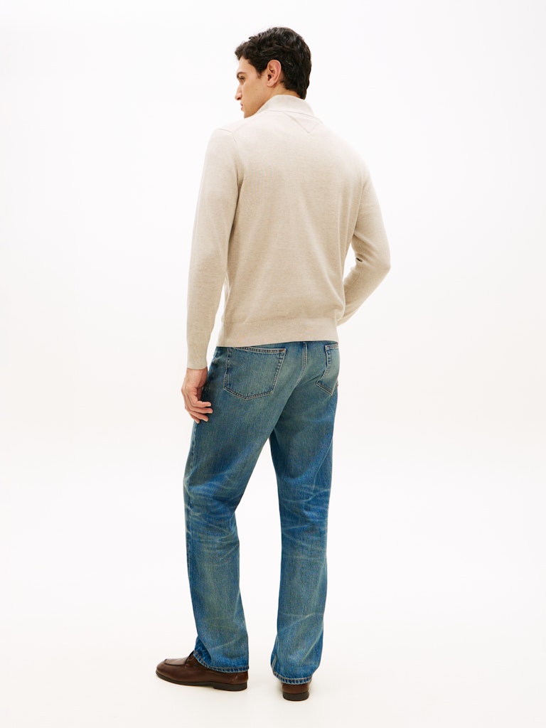 TOMMY HILFIGER ESS COTTON ZIP MOCK - SANDALWOOD HTR