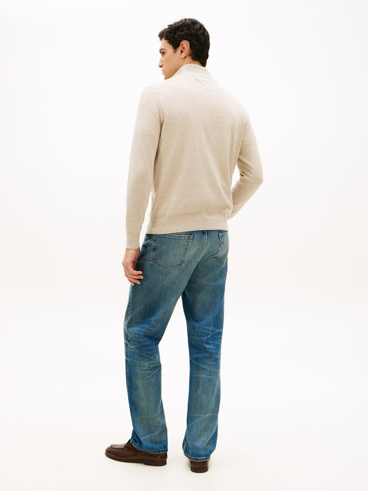TOMMY HILFIGER ESS COTTON ZIP MOCK - SANDALWOOD HTR