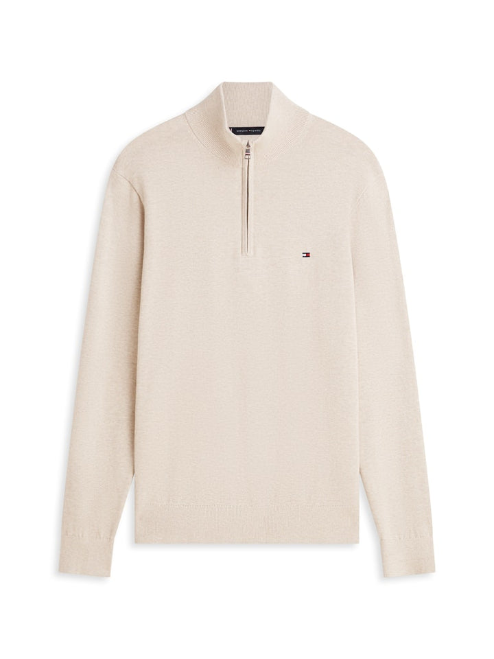 TOMMY HILFIGER ESS COTTON ZIP MOCK - SANDALWOOD HTR