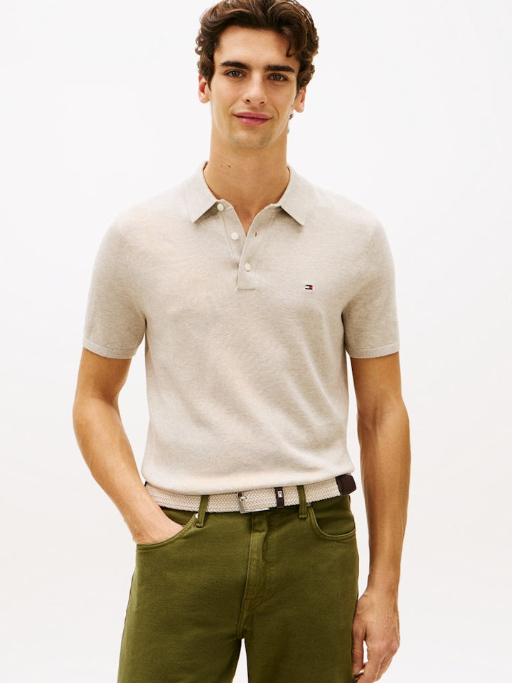 TOMMY HILFIGER ESS COTTON KNITTED POLO - SANDALWOOD