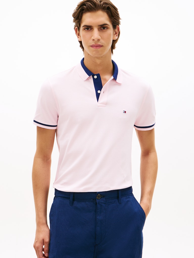 TOMMY HILFIGER CONTRAST COLLAR BLOCK REG POLO - PINK LILY