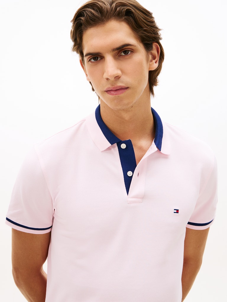 TOMMY HILFIGER CONTRAST COLLAR BLOCK REG POLO - PINK LILY