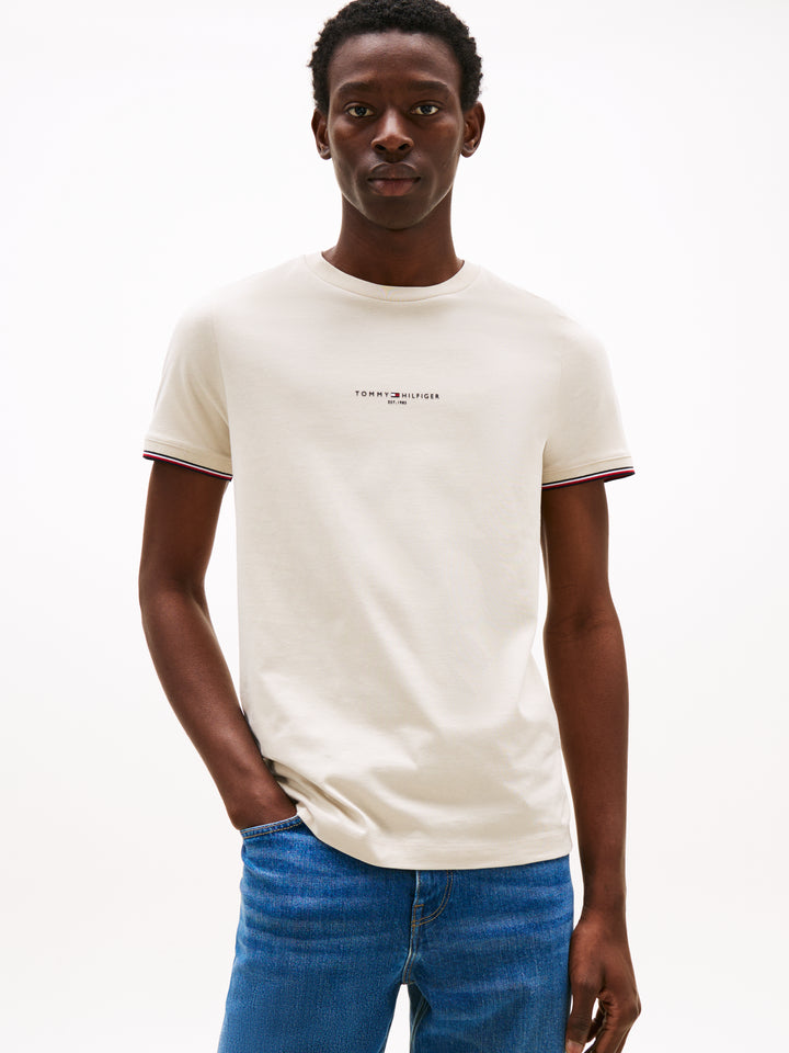 TH TOMMY LOGO TIPPED TEE - NEWSPRINT