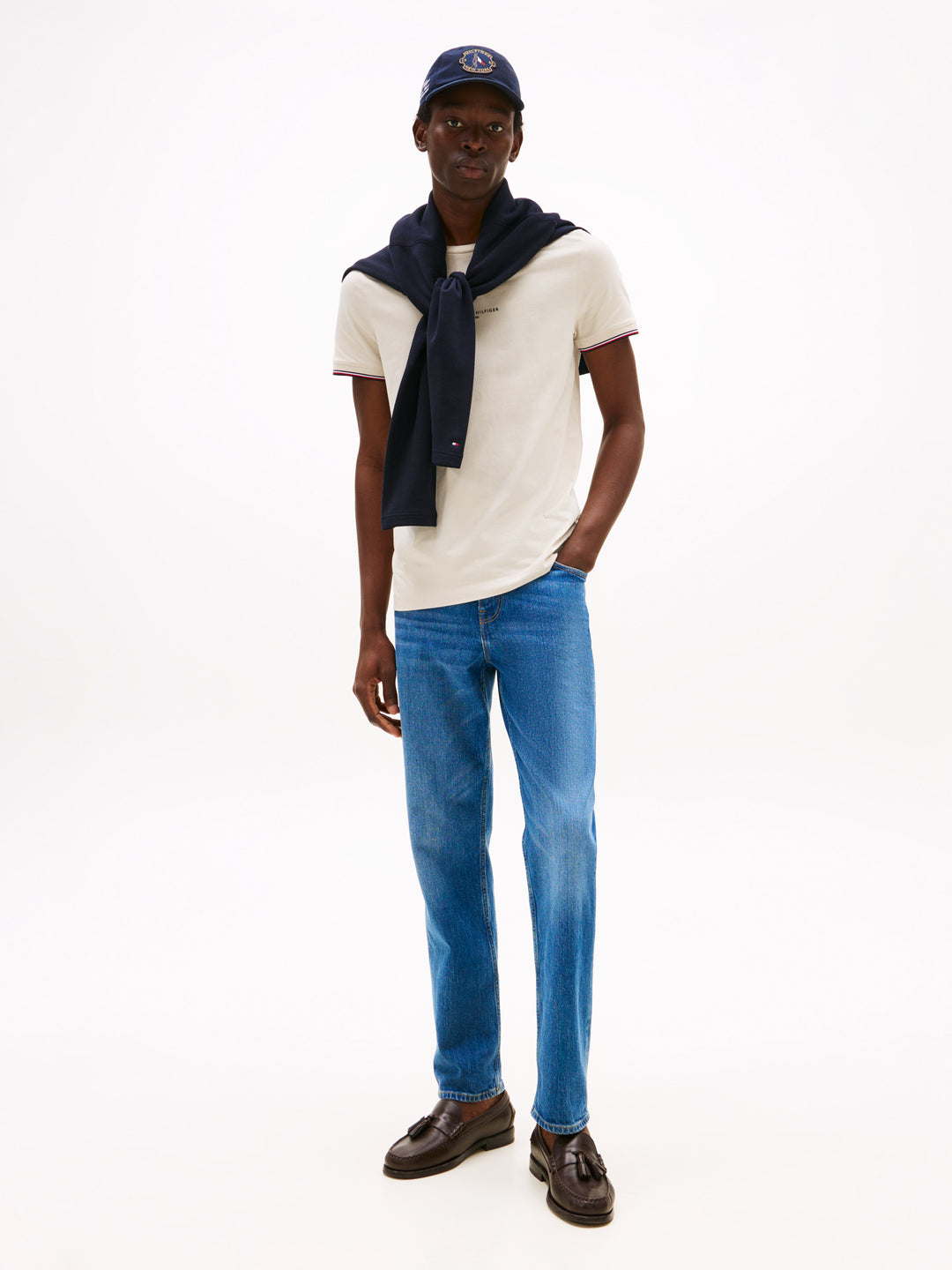TH TOMMY LOGO TIPPED TEE - NEWSPRINT