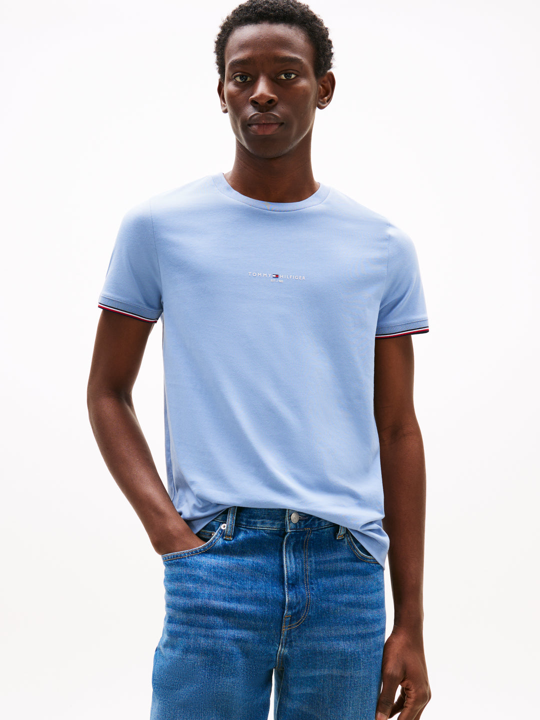 TH TOMMY LOGO TIPPED TEE - BRISK BLUE