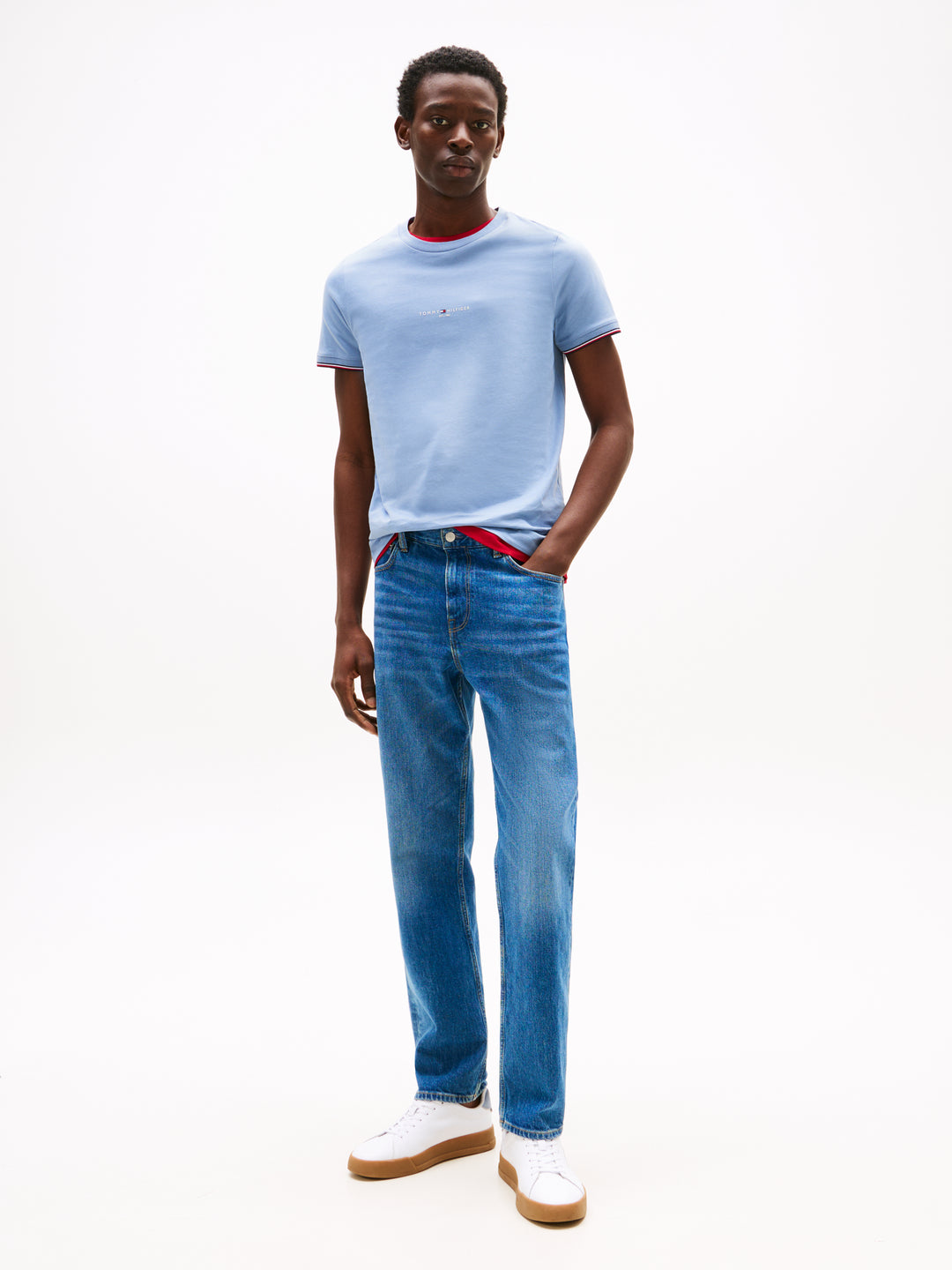 TH TOMMY LOGO TIPPED TEE - BRISK BLUE