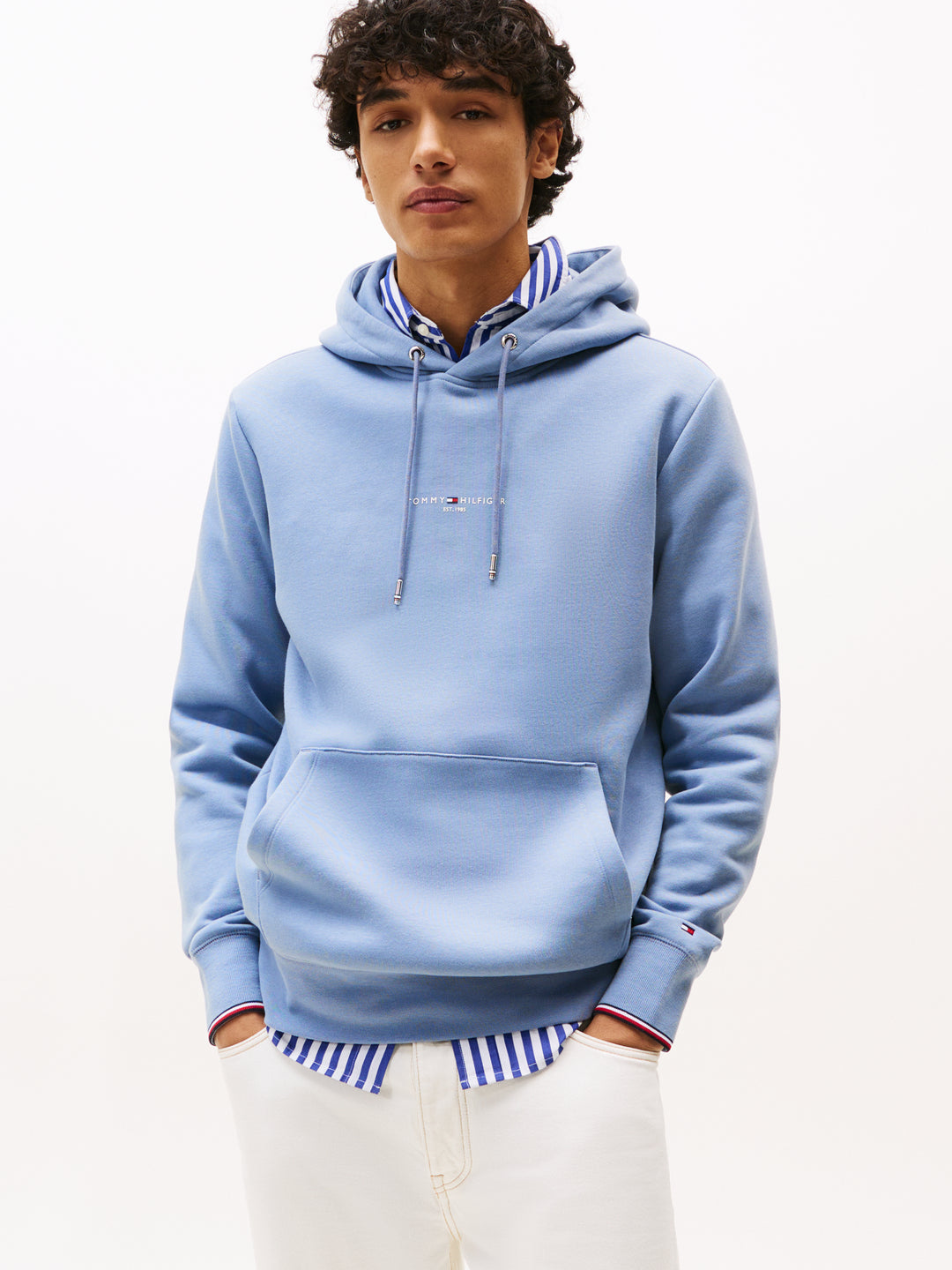 TH TOMMY LOGO TIPPED HOODY - BRISK BLUE