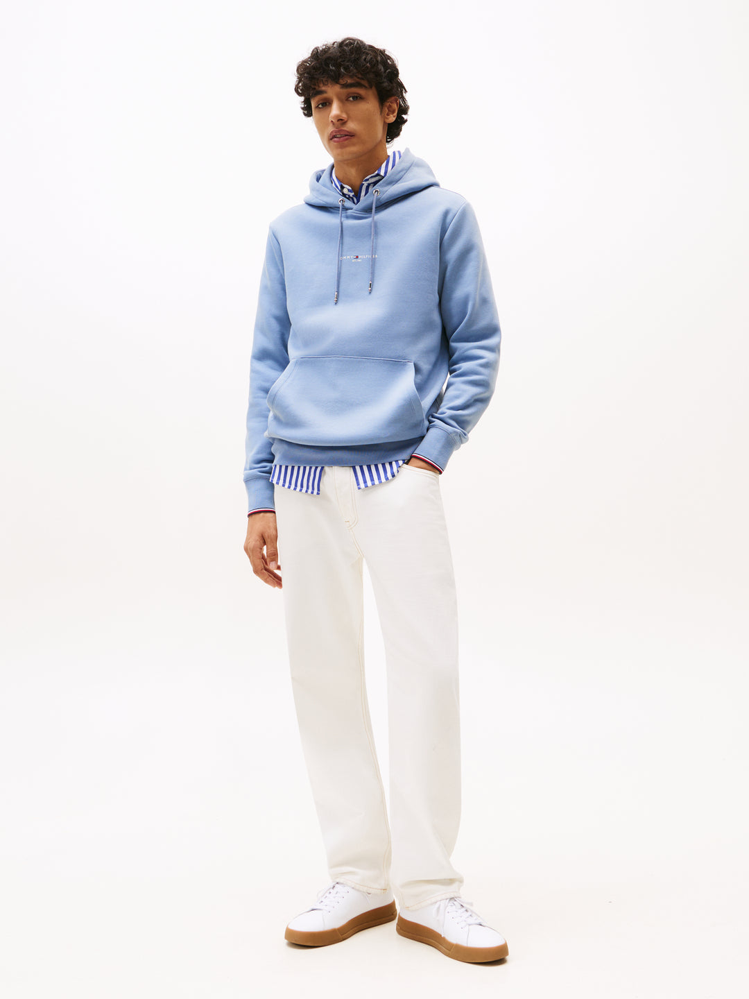 TH TOMMY LOGO TIPPED HOODY - BRISK BLUE