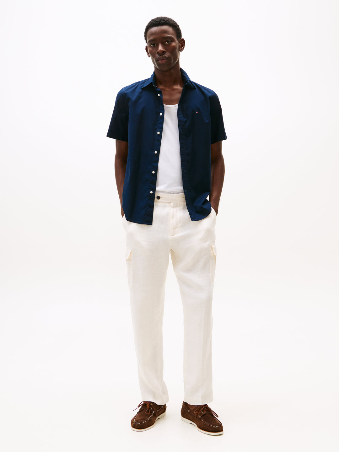 TH FLEX POPLIN SOLID S/S SHIRT - NAVY