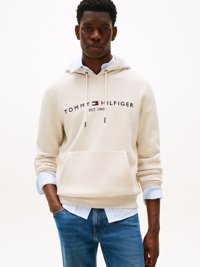 TOMMY HILFIGER TOMMY LOGO HOODY - HTR OATMILK