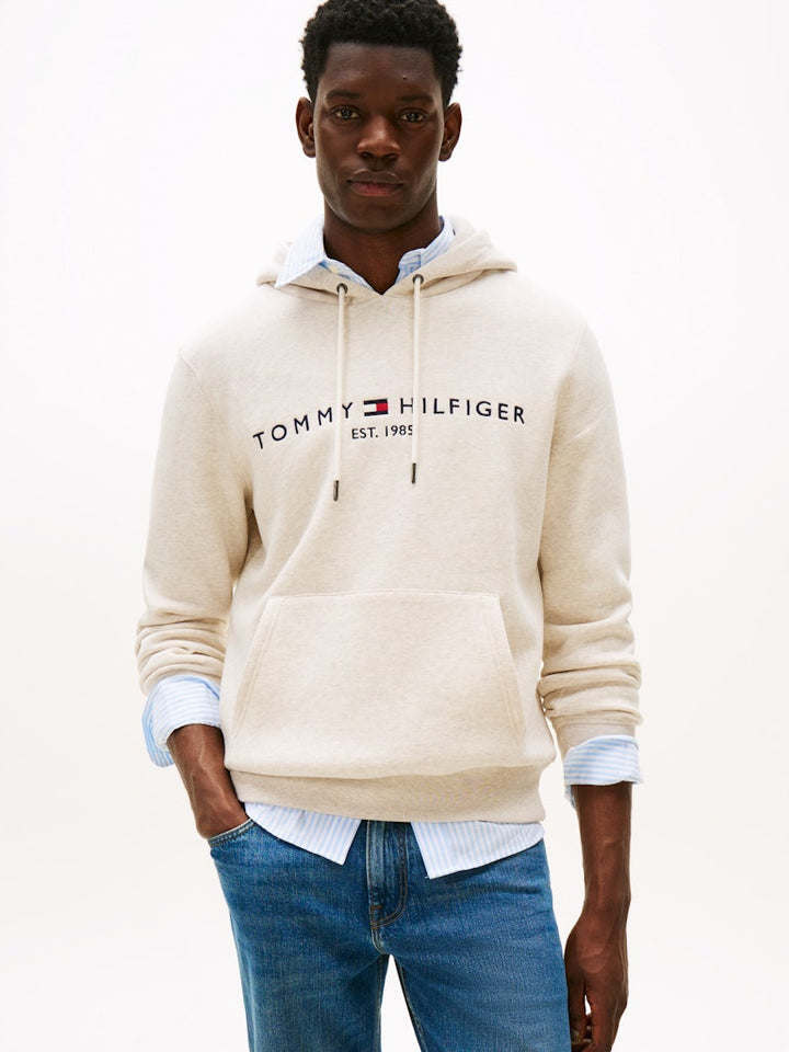 TOMMY HILFIGER TOMMY LOGO HOODY - HTR OATMILK