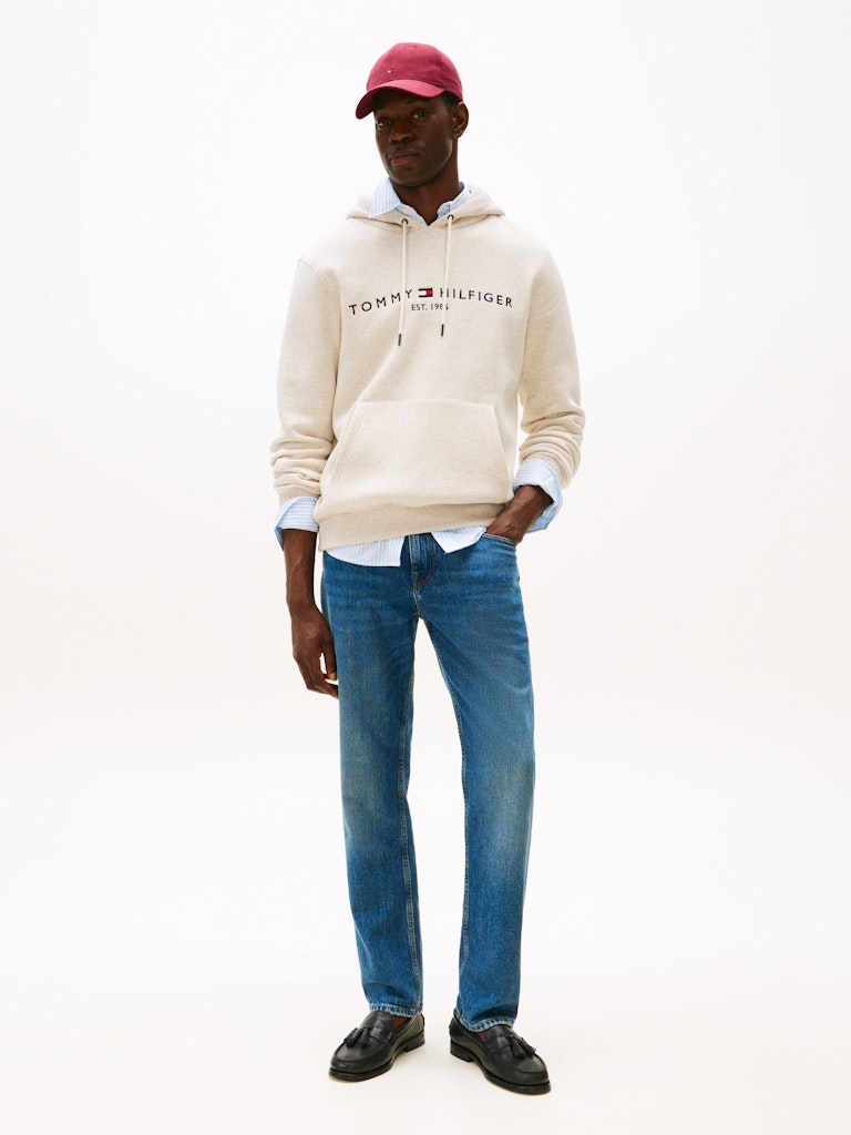 TOMMY HILFIGER TOMMY LOGO HOODY - HTR OATMILK