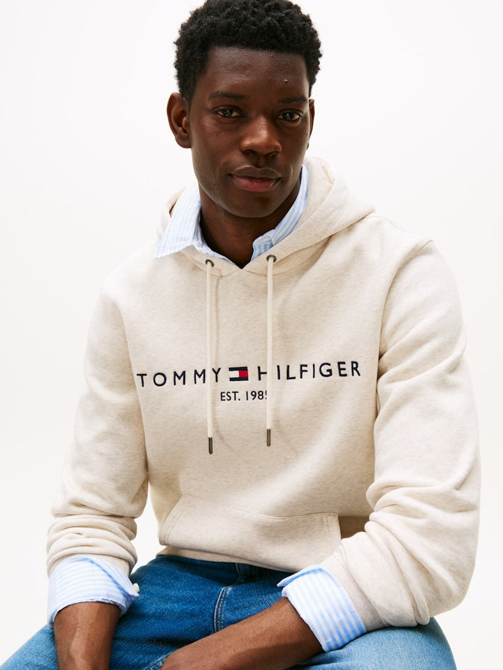 TOMMY HILFIGER TOMMY LOGO HOODY - HTR OATMILK