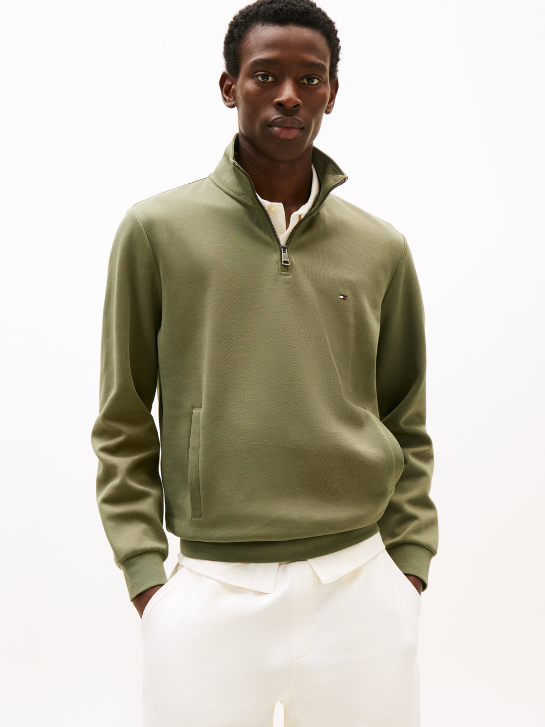 TH ESSENTIAL INTECHNO 1/4 ZIP - BATTLE GREEN