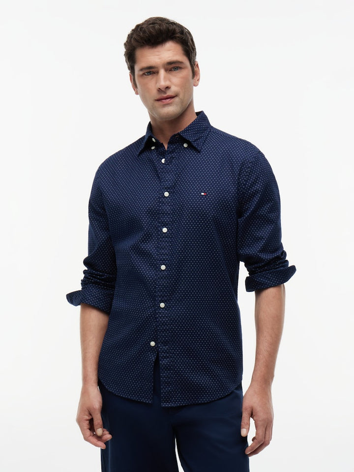 TOMMY HILFIGER FLEX POPLIN MINI PRINT SHIRT - NAVY