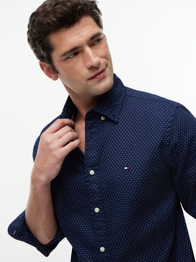 TOMMY HILFIGER FLEX POPLIN MINI PRINT SHIRT - NAVY