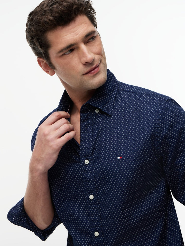 TOMMY HILFIGER FLEX POPLIN MINI PRINT SHIRT - NAVY