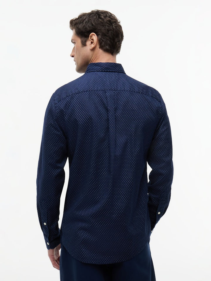 TOMMY HILFIGER FLEX POPLIN MINI PRINT SHIRT - NAVY